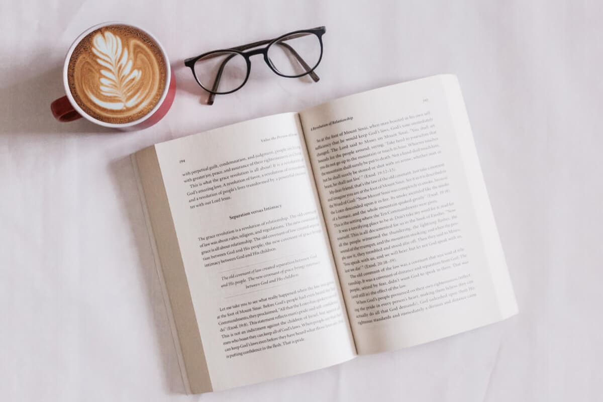 Open Book and Glasses with Coffee Open Book and Glasses with Coffee